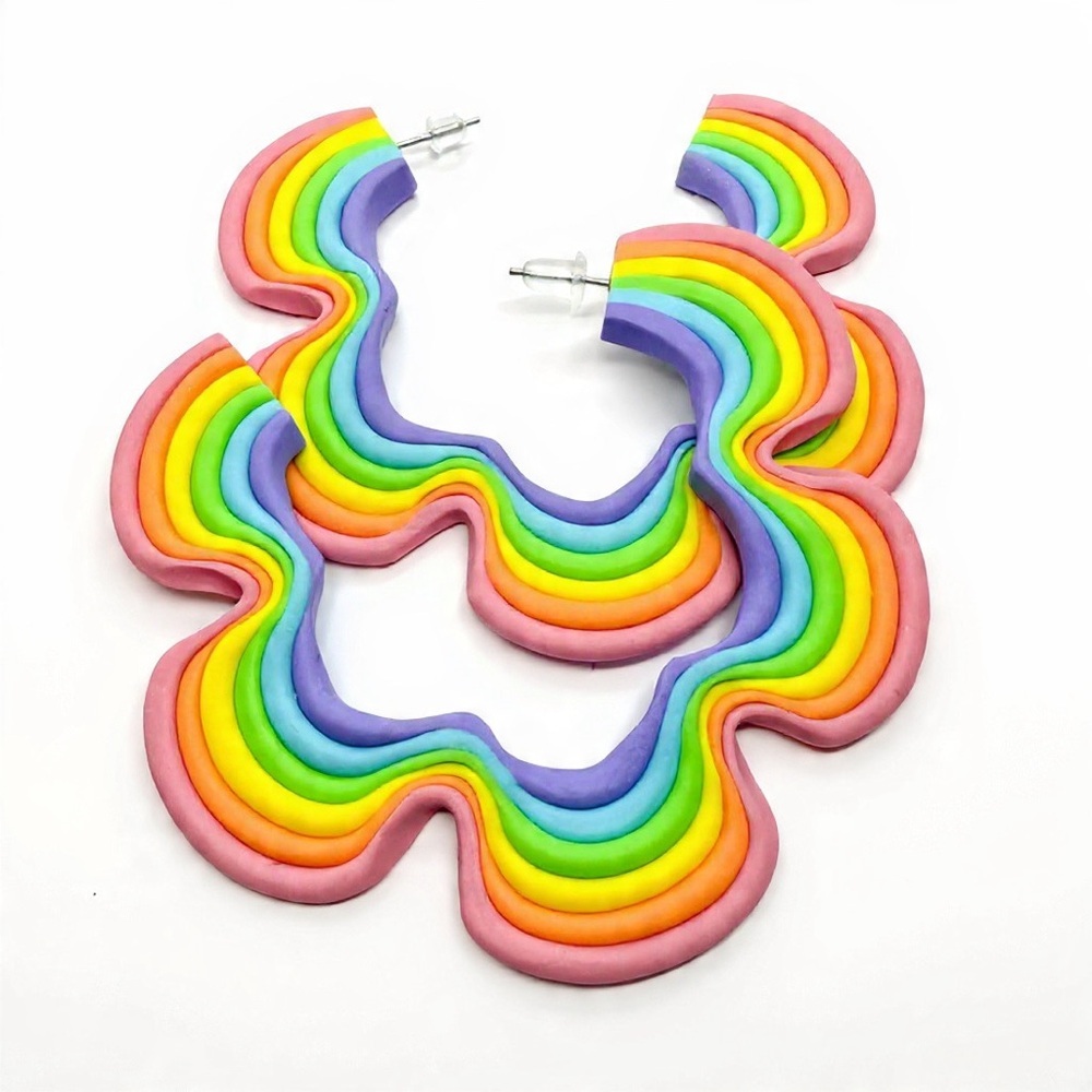 Rainbow Flower Stud Hoop - Handmade Earrings